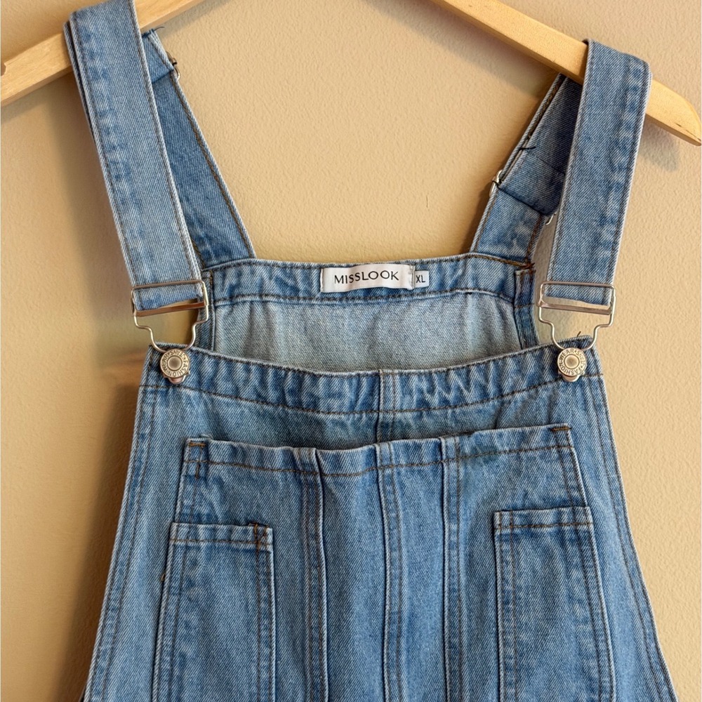 Floral Painted Denim Overalls Light Wash Boho Bib Jumpsuit Womens XL - Picture 4 of 10